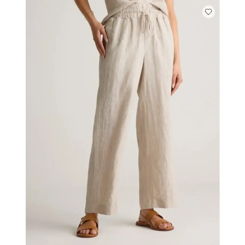 QUINCE 100% European Linen Wide Leg Pants Flax Sz L NWT {3T30}